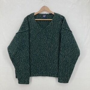 Vintage GAP Sweater Mens Medium Wool Blend Chunky Knit V Neck Hong Kong 90s